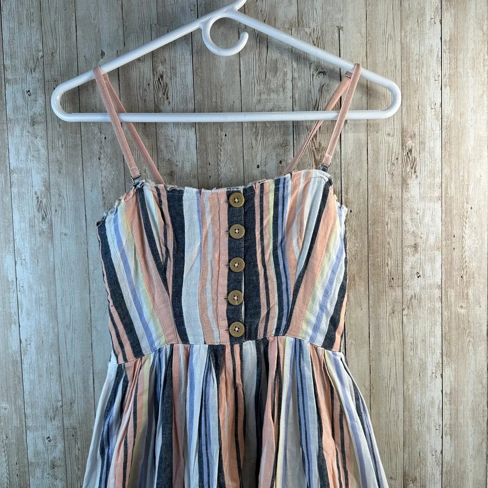 Free People Lilah Maxi Dress XS White Blue Pink Striped Convertible Strap‎ Boho